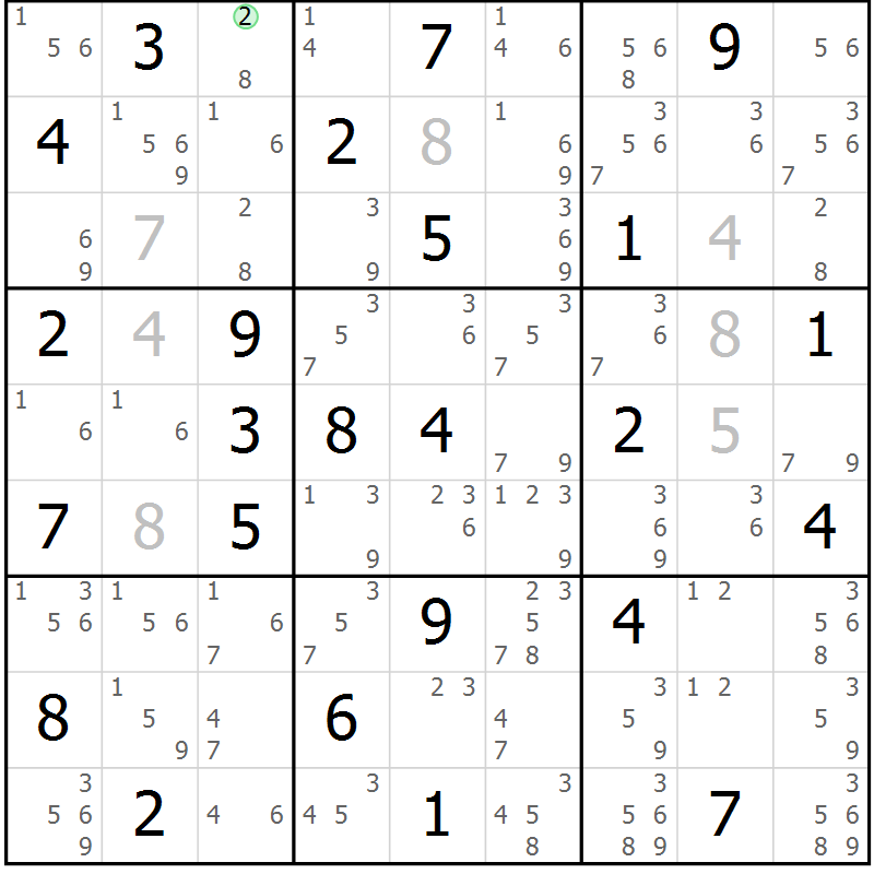 Position des candidats pour la solution de la Gr 51 page 54 du magazine de sudoku Maestro n° 099