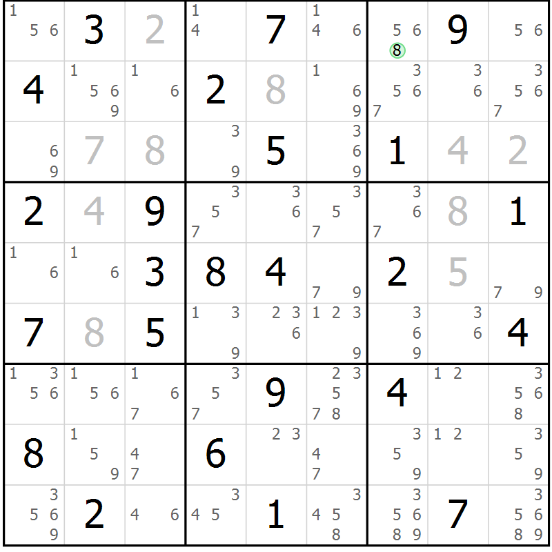 Position des candidats pour la solution de la Gr 51 page 54 du magazine de sudoku Maestro n° 099