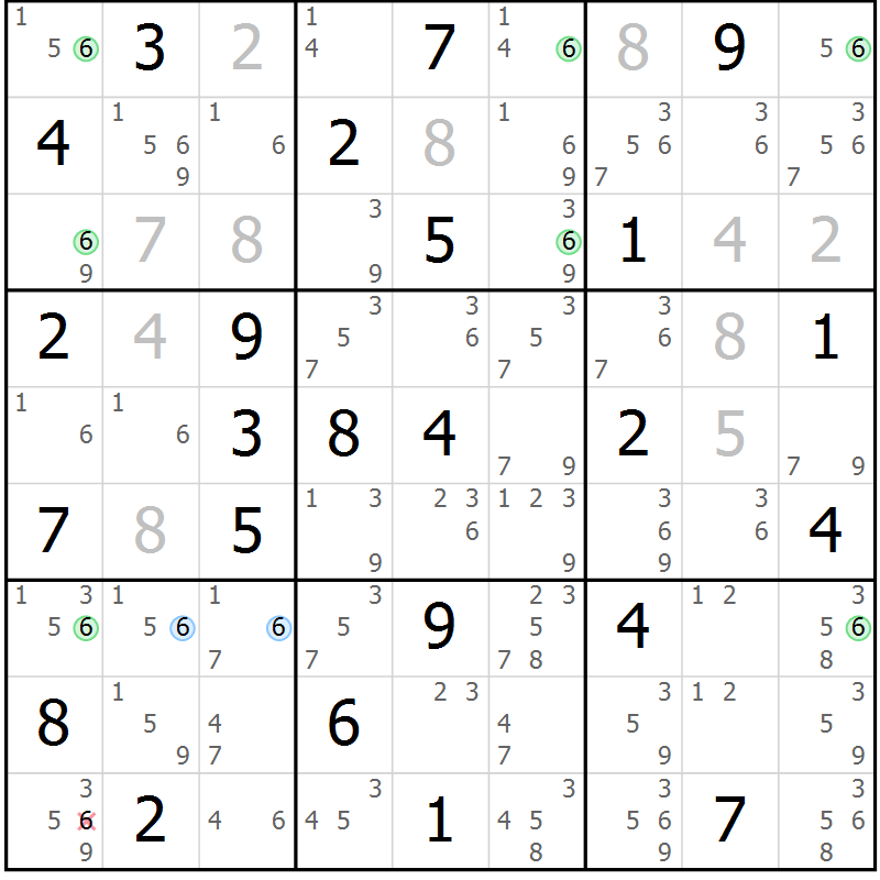 Position des candidats pour la solution de la Gr 51 page 54 du magazine de sudoku Maestro n° 099