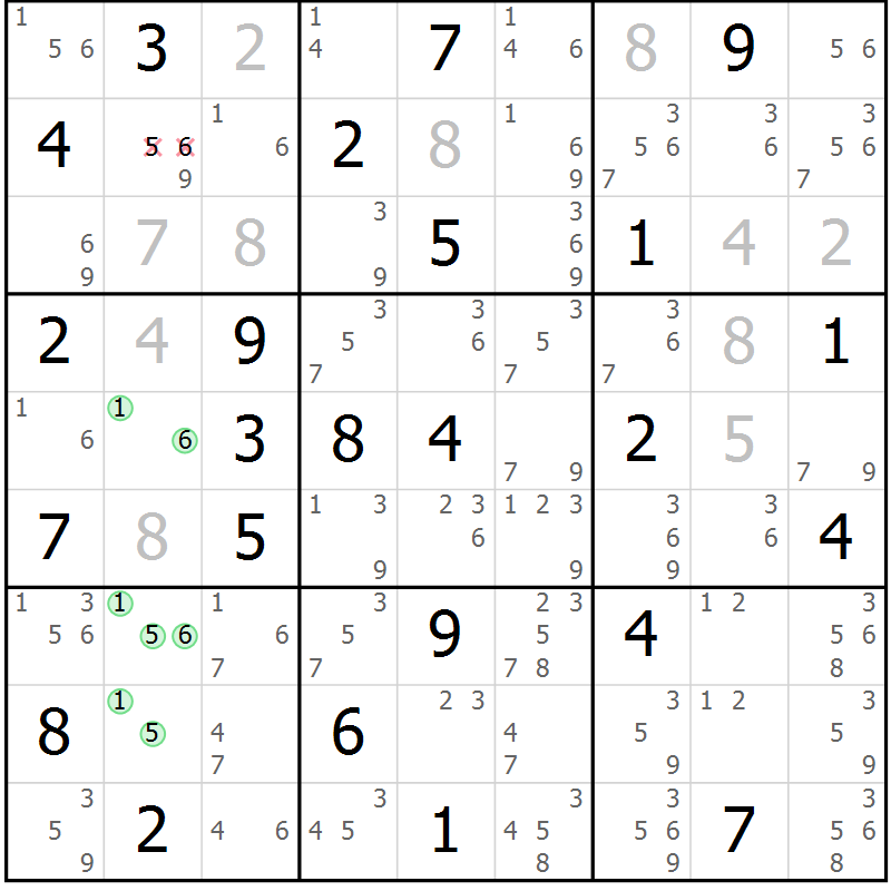 Position des candidats pour la solution de la Gr 51 page 54 du magazine de sudoku Maestro n° 099