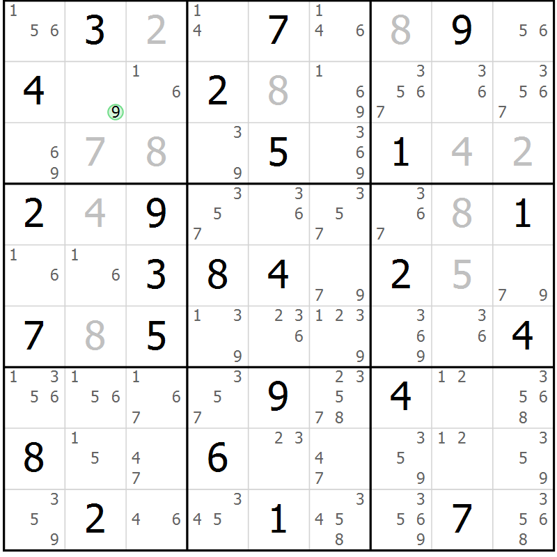 Position des candidats pour la solution de la Gr 51 page 54 du magazine de sudoku Maestro n° 099