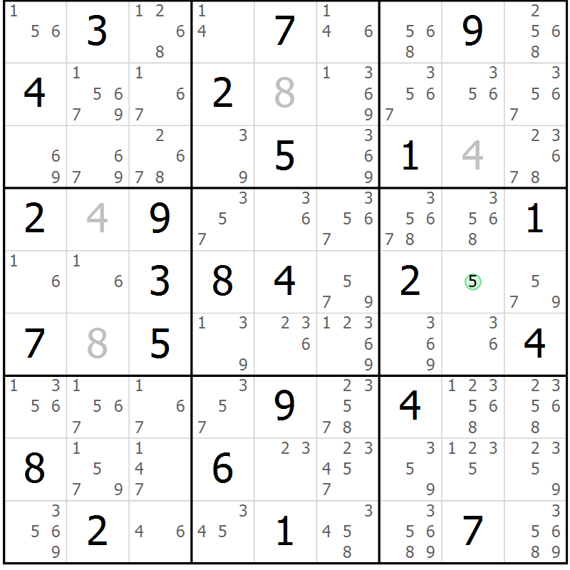 Position des candidats pour la solution de la Gr 51 page 54 du magazine de sudoku Maestro n° 099