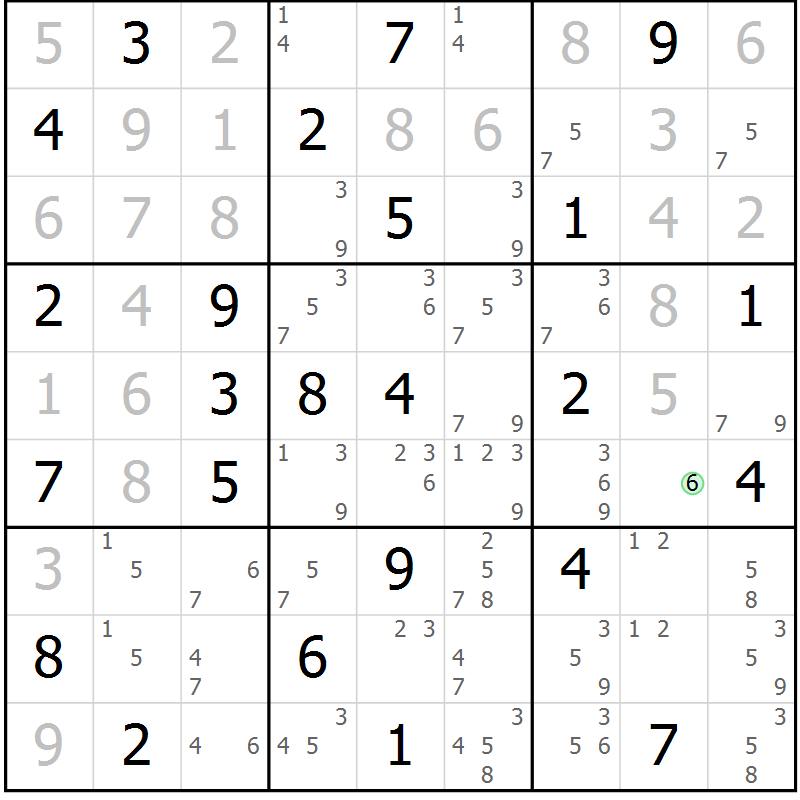 Position des candidats pour la solution de la Gr 51 page 54 du magazine de sudoku Maestro n° 099