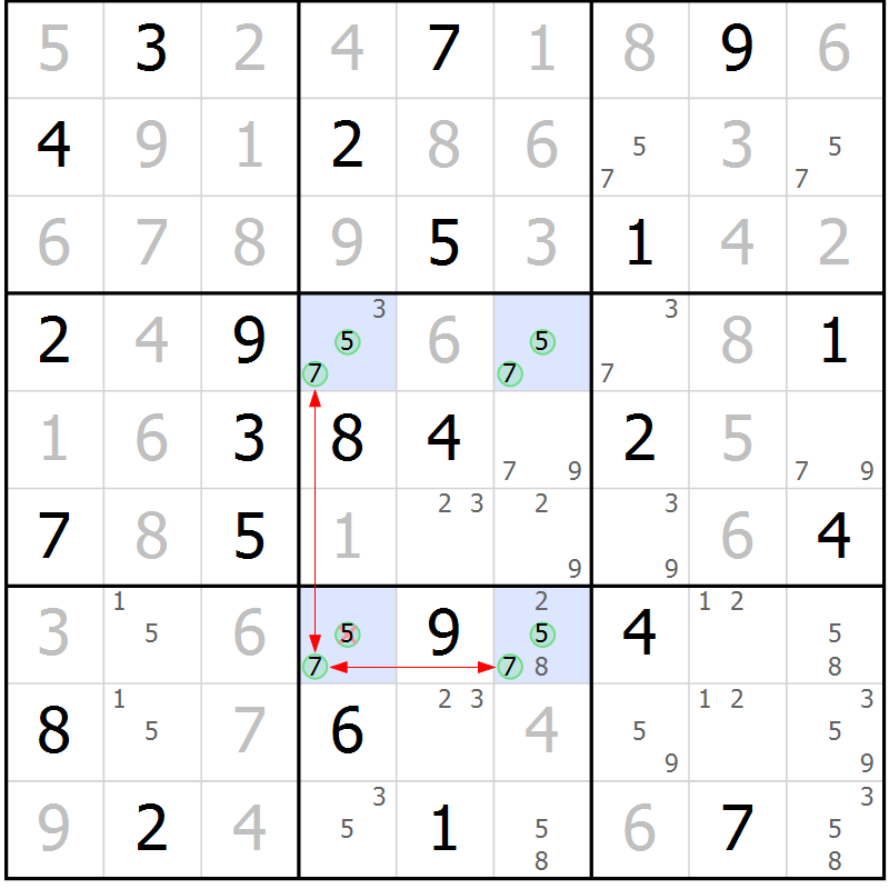Position des candidats pour la solution de la Gr 51 page 54 du magazine de sudoku Maestro n° 099