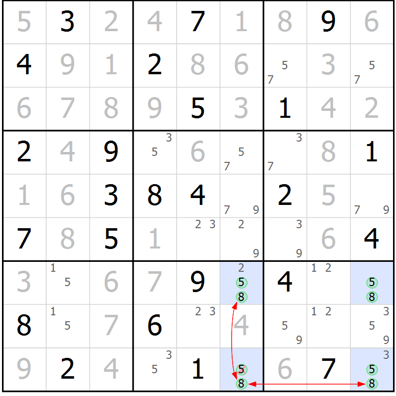Position des candidats pour la solution de la Gr 51 page 54 du magazine de sudoku Maestro n° 099