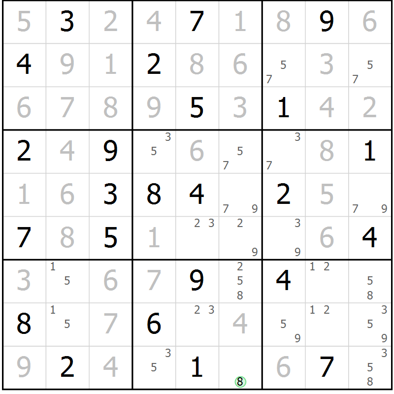Position des candidats pour la solution de la Gr 51 page 54 du magazine de sudoku Maestro n° 099