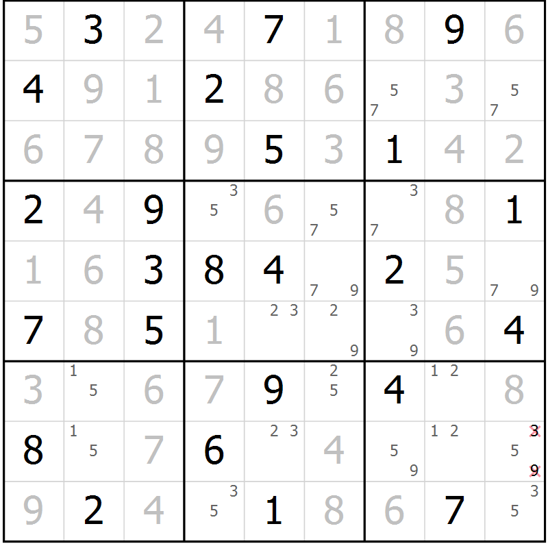 Position des candidats pour la solution de la Gr 51 page 54 du magazine de sudoku Maestro n° 099