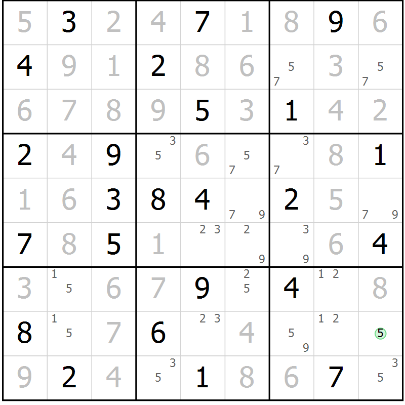 Position des candidats pour la solution de la Gr 51 page 54 du magazine de sudoku Maestro n° 099
