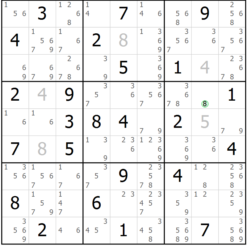 Position des candidats pour la solution de la Gr 51 page 54 du magazine de sudoku Maestro n° 099
