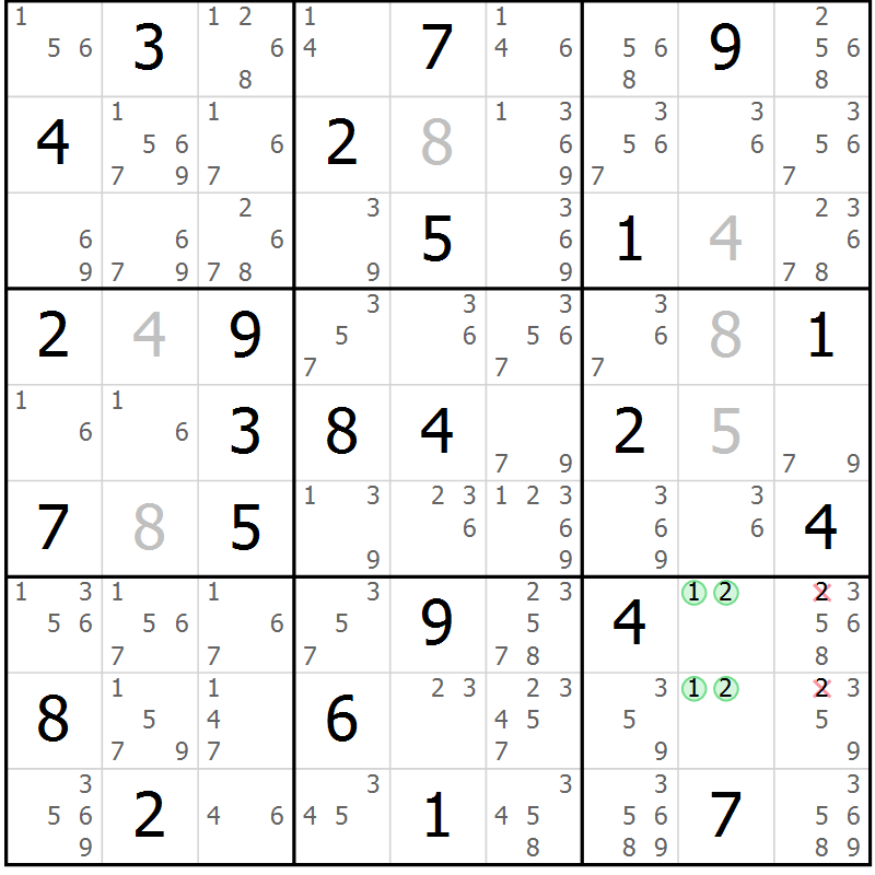 Position des candidats pour la solution de la Gr 51 page 54 du magazine de sudoku Maestro n° 099