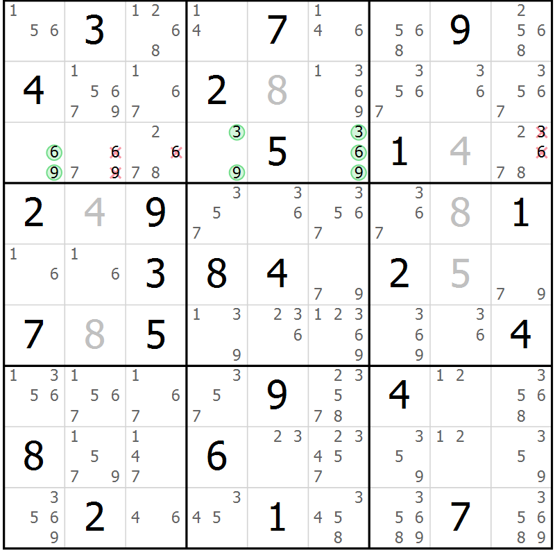 Position des candidats pour la solution de la Gr 51 page 54 du magazine de sudoku Maestro n° 099