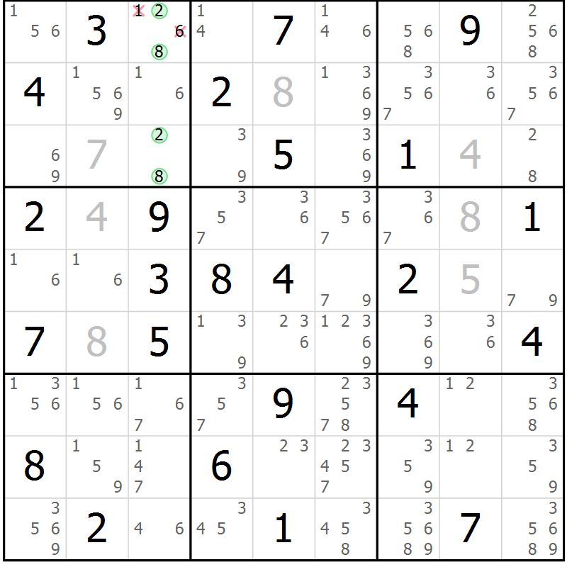 Position des candidats pour la solution de la Gr 51 page 54 du magazine de sudoku Maestro n° 099