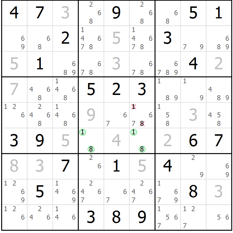 Position des candidats pour la solution de la Gr 52 page 55 du magazine de sudoku Maestro n° 099
