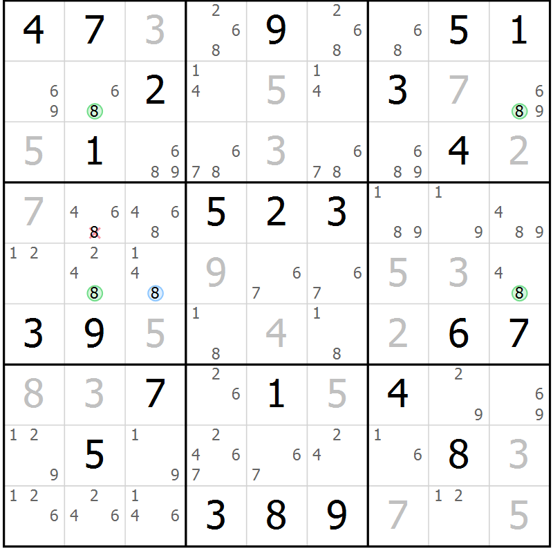 Position des candidats pour la solution de la Gr 52 page 55 du magazine de sudoku Maestro n° 099