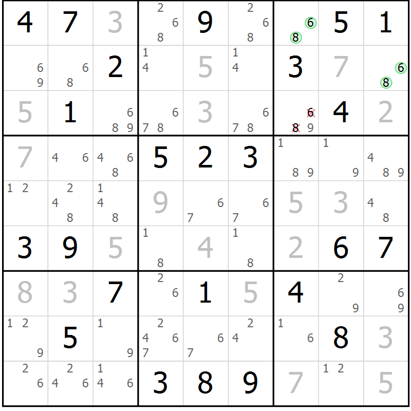 Position des candidats pour la solution de la Gr 52 page 55 du magazine de sudoku Maestro n° 099