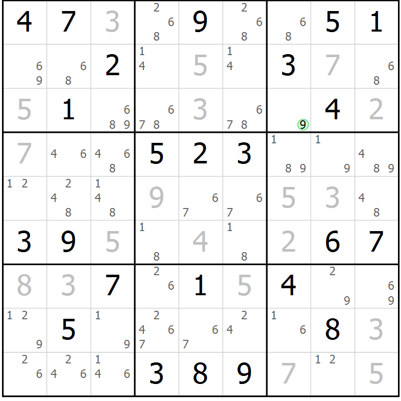 Position des candidats pour la solution de la Gr 52 page 55 du magazine de sudoku Maestro n° 099