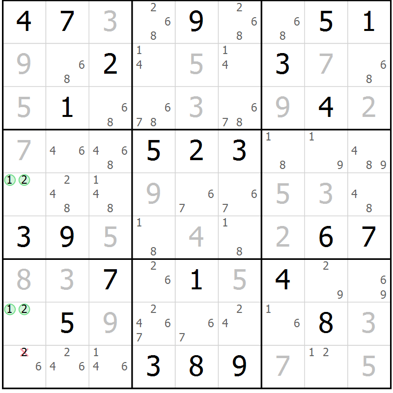 Position des candidats pour la solution de la Gr 52 page 55 du magazine de sudoku Maestro n° 099