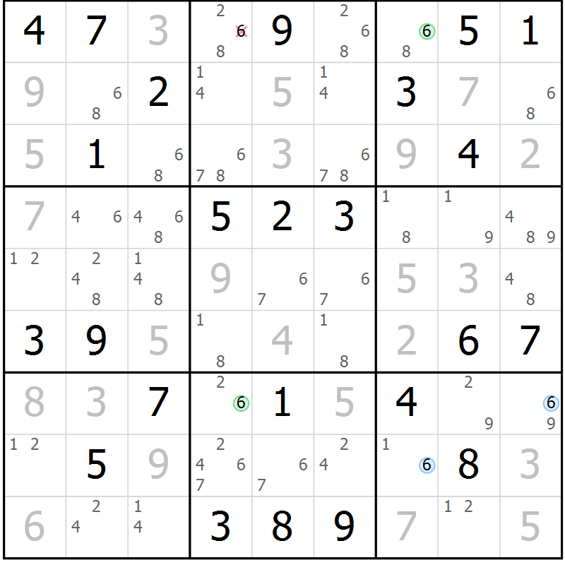 Position des candidats pour la solution de la Gr 52 page 55 du magazine de sudoku Maestro n° 099