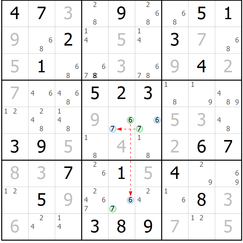 Position des candidats pour la solution de la Gr 52 page 55 du magazine de sudoku Maestro n° 099