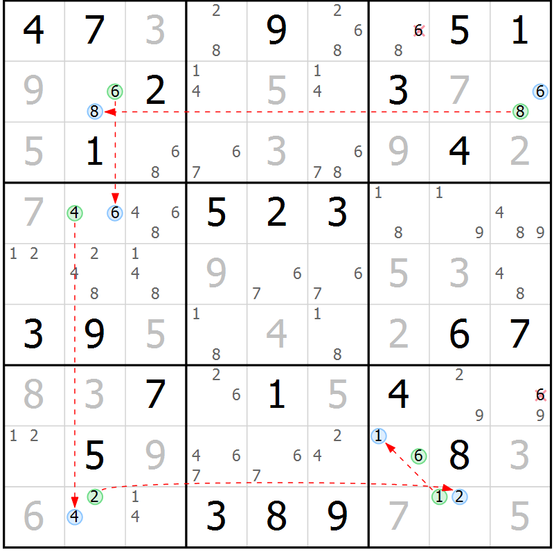 Position des candidats pour la solution de la Gr 52 page 55 du magazine de sudoku Maestro n° 099