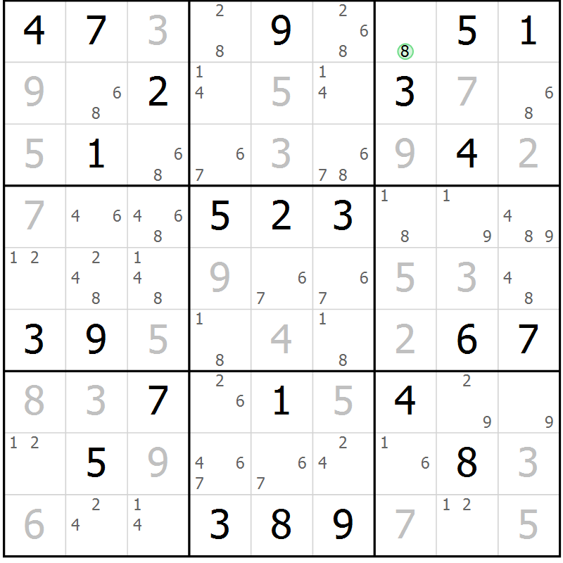 Position des candidats pour la solution de la Gr 52 page 55 du magazine de sudoku Maestro n° 099