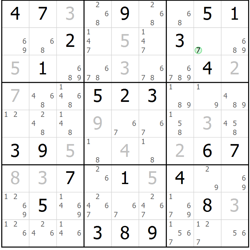 Position des candidats pour la solution de la Gr 52 page 55 du magazine de sudoku Maestro n° 099