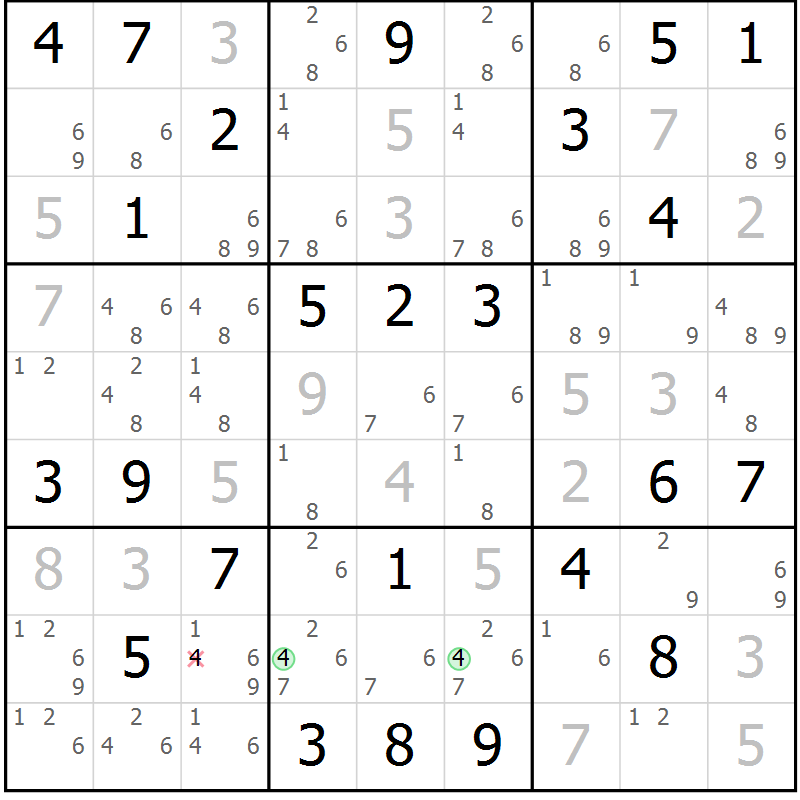 Position des candidats pour la solution de la Gr 52 page 55 du magazine de sudoku Maestro n° 099