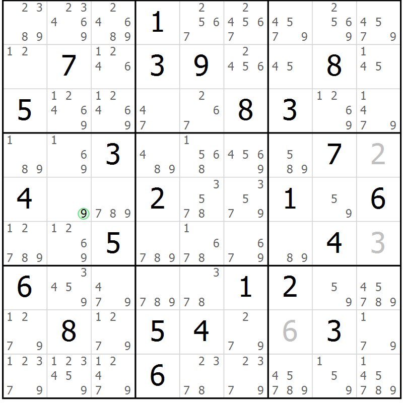 Position des candidats pour la solution de la Gr 53 page 56 du magazine de sudoku Maestro n° 099