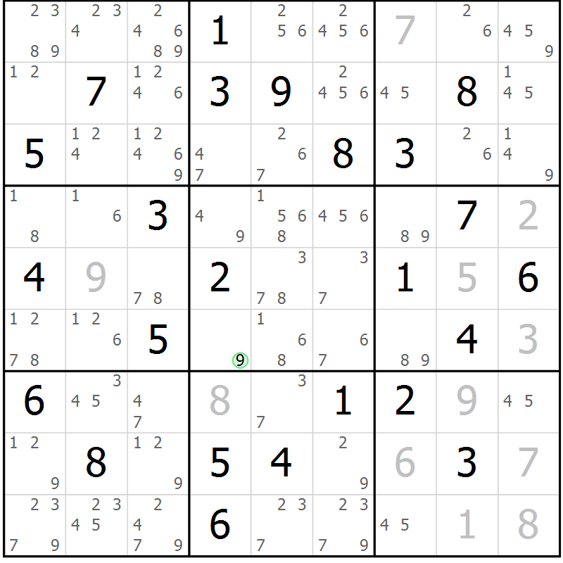 Position des candidats pour la solution de la Gr 53 page 56 du magazine de sudoku Maestro n° 099