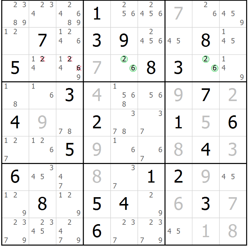 Position des candidats pour la solution de la Gr 53 page 56 du magazine de sudoku Maestro n° 099