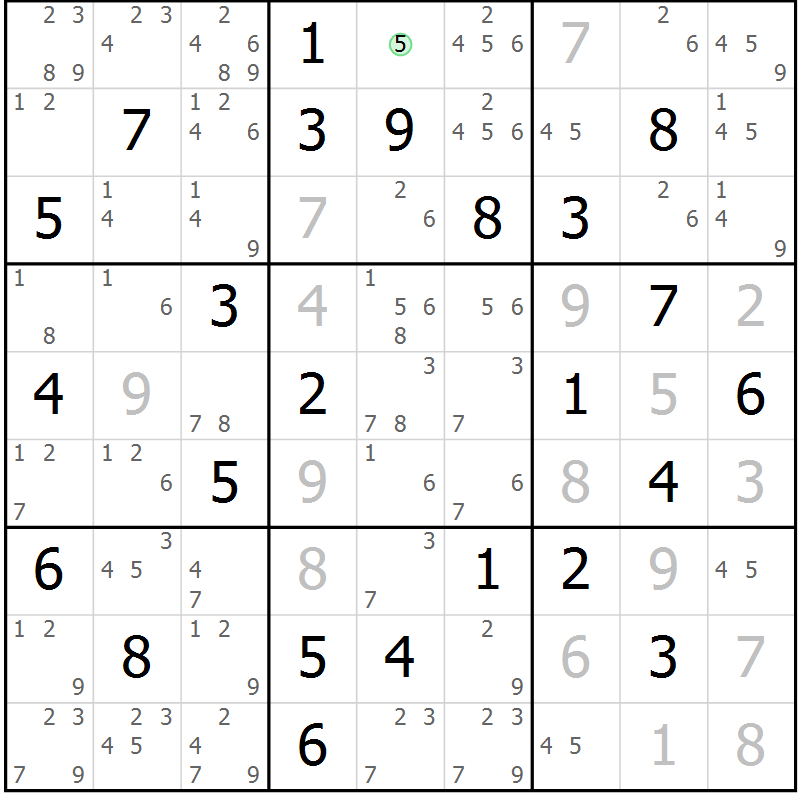 Position des candidats pour la solution de la Gr 53 page 56 du magazine de sudoku Maestro n° 099