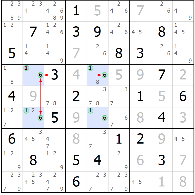 Position des candidats pour la solution de la Gr 53 page 56 du magazine de sudoku Maestro n° 099