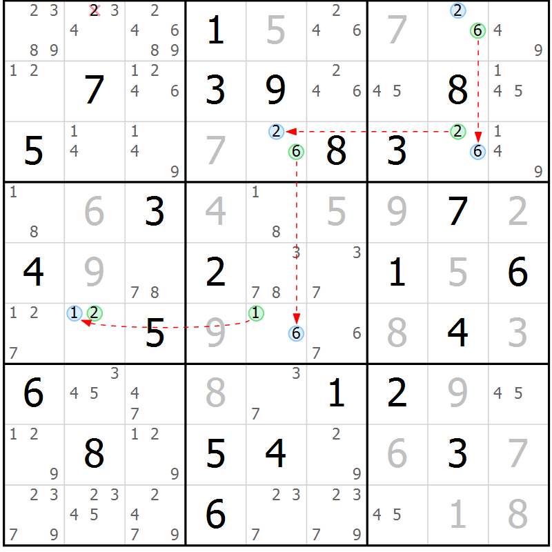 Position des candidats pour la solution de la Gr 53 page 56 du magazine de sudoku Maestro n° 099
