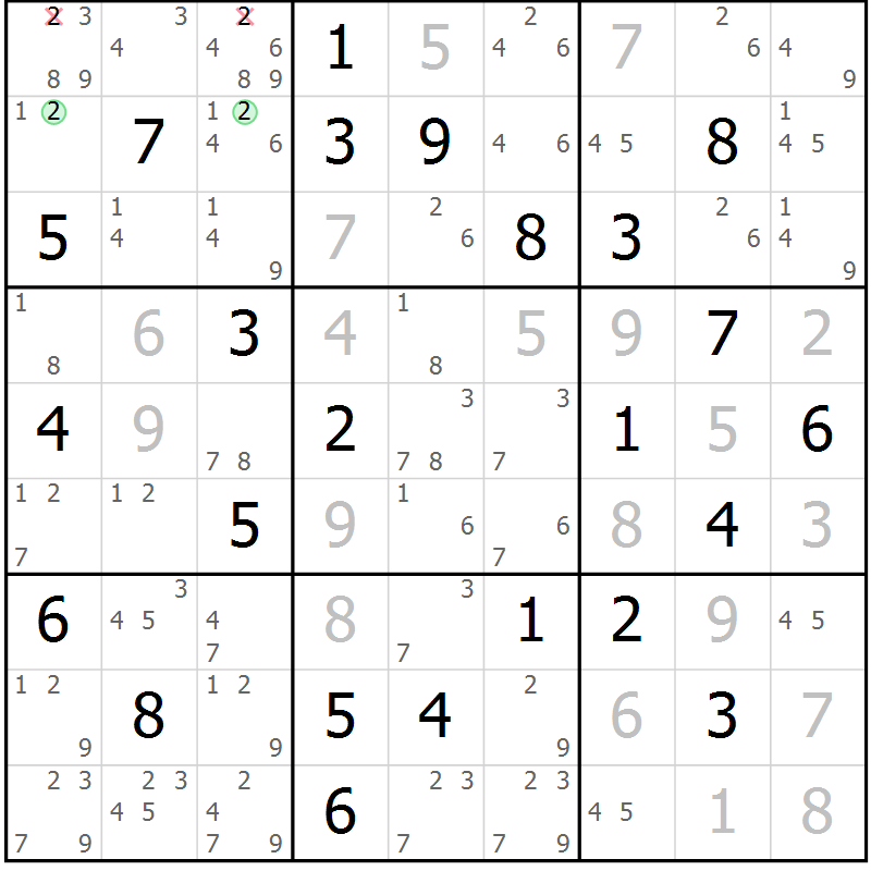 Position des candidats pour la solution de la Gr 53 page 56 du magazine de sudoku Maestro n° 099