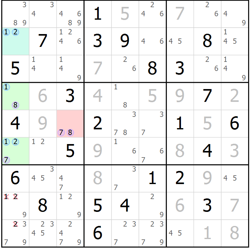 Position des candidats pour la solution de la Gr 53 page 56 du magazine de sudoku Maestro n° 099