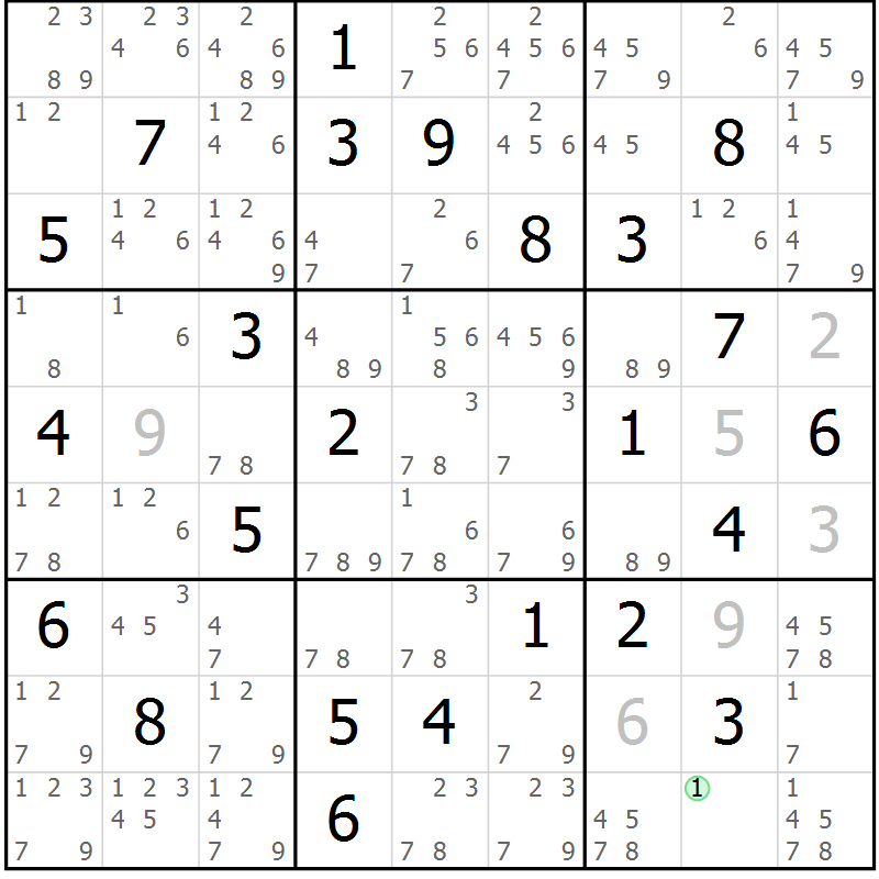 Position des candidats pour la solution de la Gr 53 page 56 du magazine de sudoku Maestro n° 099