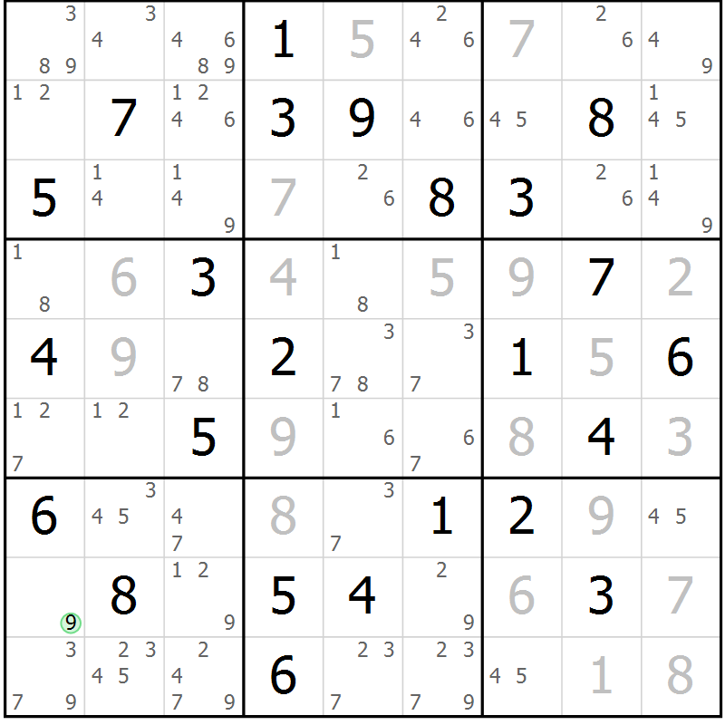 Position des candidats pour la solution de la Gr 53 page 56 du magazine de sudoku Maestro n° 099