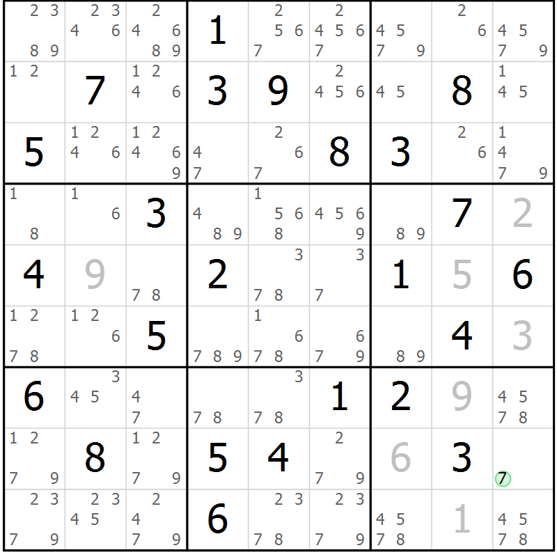 Position des candidats pour la solution de la Gr 53 page 56 du magazine de sudoku Maestro n° 099
