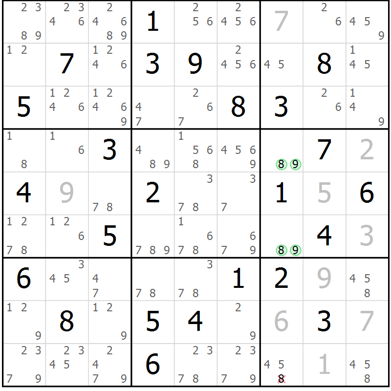 Position des candidats pour la solution de la Gr 53 page 56 du magazine de sudoku Maestro n° 099
