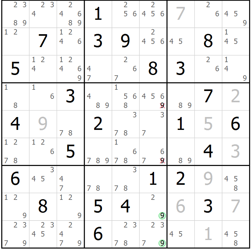 Position des candidats pour la solution de la Gr 53 page 56 du magazine de sudoku Maestro n° 099