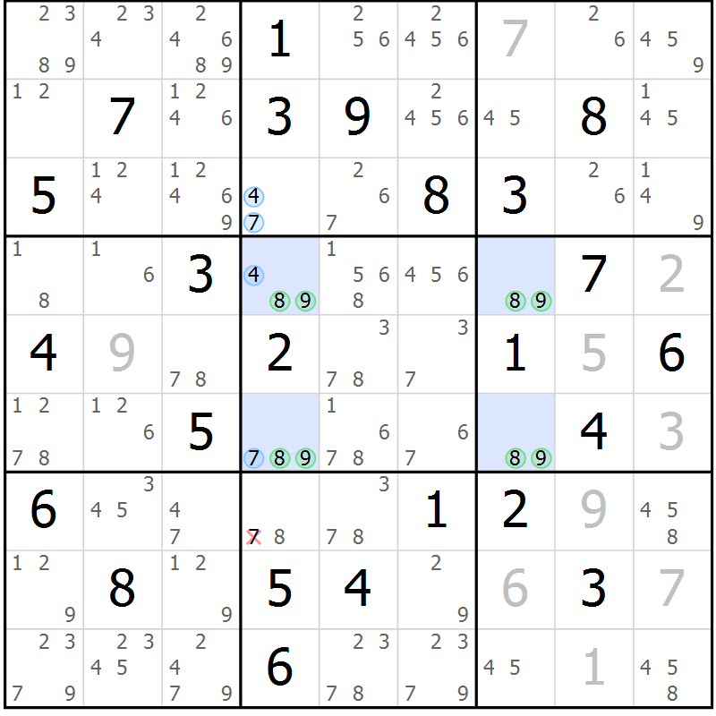 Position des candidats pour la solution de la Gr 53 page 56 du magazine de sudoku Maestro n° 099