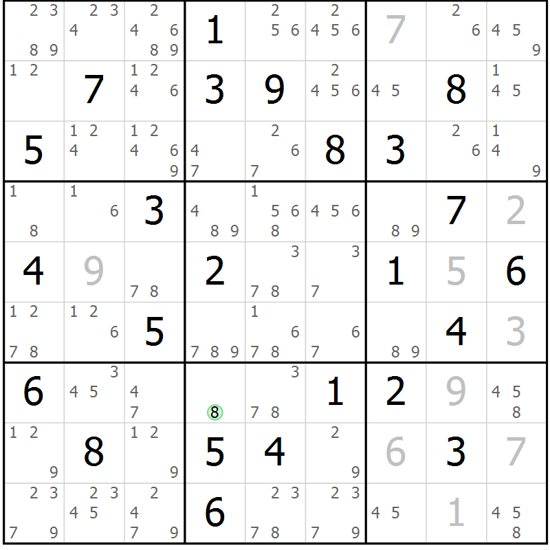Position des candidats pour la solution de la Gr 53 page 56 du magazine de sudoku Maestro n° 099