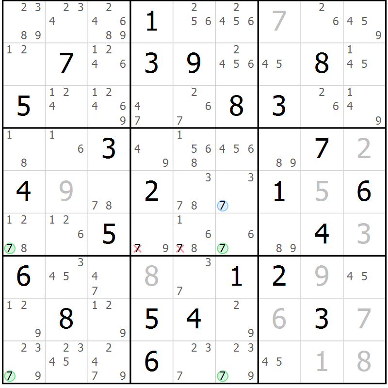 Position des candidats pour la solution de la Gr 53 page 56 du magazine de sudoku Maestro n° 099
