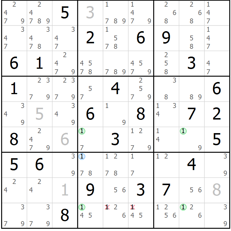 Position des candidats pour la solution de la Gr 54 page 57 du magazine de sudoku Maestro n° 099