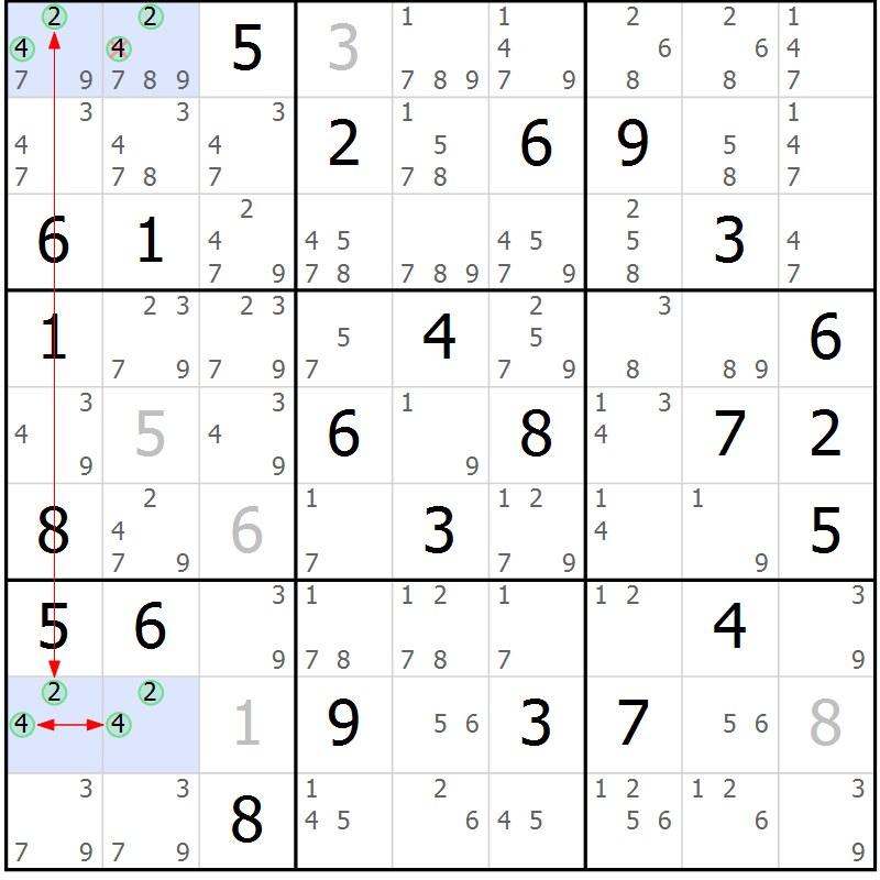 Position des candidats pour la solution de la Gr 54 page 57 du magazine de sudoku Maestro n° 099