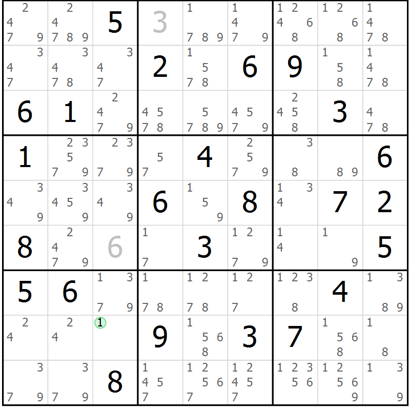 Position des candidats pour la solution de la Gr 54 page 57 du magazine de sudoku Maestro n° 099