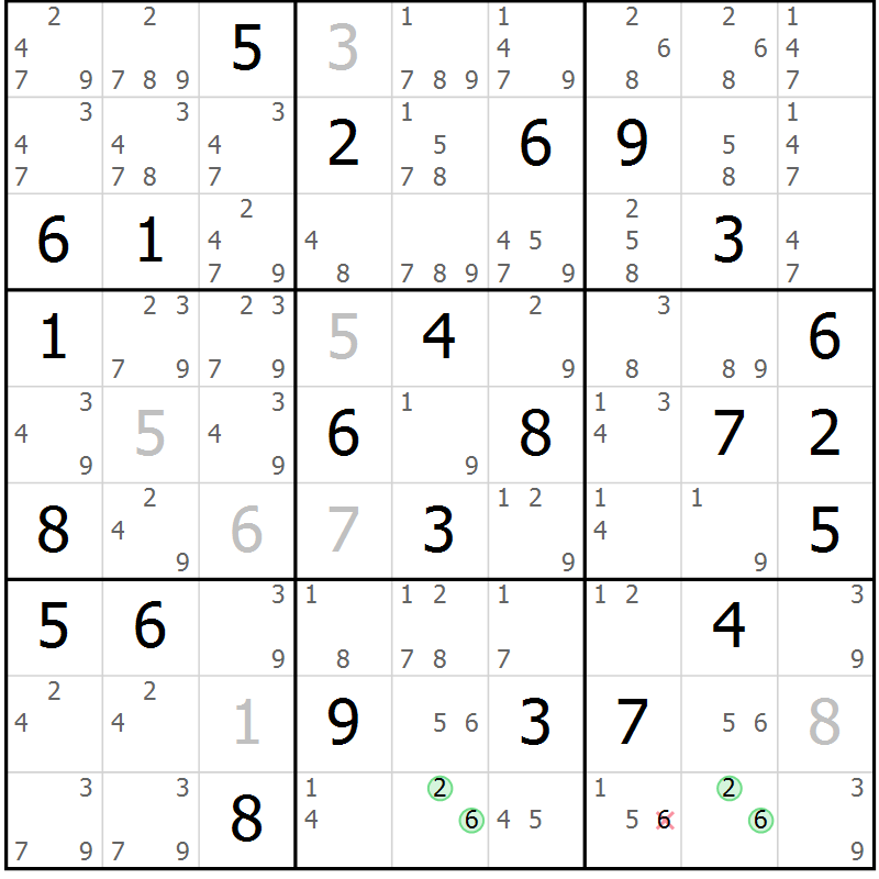Position des candidats pour la solution de la Gr 54 page 57 du magazine de sudoku Maestro n° 099