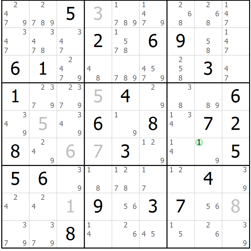 Position des candidats pour la solution de la Gr 54 page 57 du magazine de sudoku Maestro n° 099