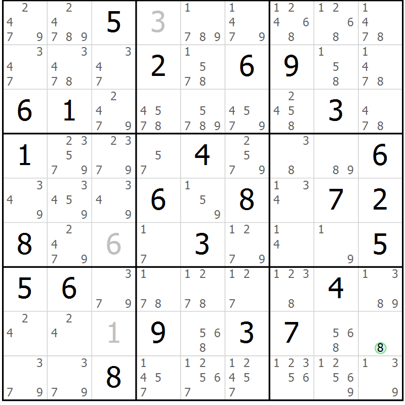 Position des candidats pour la solution de la Gr 54 page 57 du magazine de sudoku Maestro n° 099
