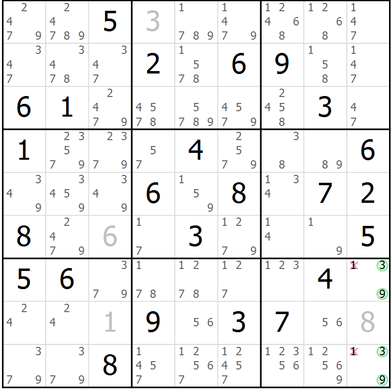 Position des candidats pour la solution de la Gr 54 page 57 du magazine de sudoku Maestro n° 099